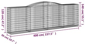 Cestos gabião arqueados 3pcs 400x50x120/140cm ferro galvanizado