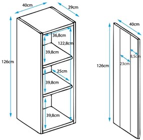 Vitrine Alta Cádiz – 40x128 cm – Preto e Branco com LED Azul