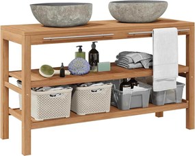 vidaXL Armário de casa de banho teca maciça c/ lavatórios pedra do rio