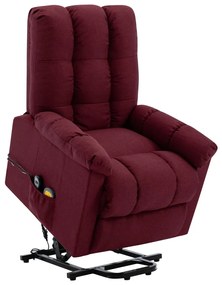 vidaXL Poltrona elevatória de massagens tecido vermelho tinto