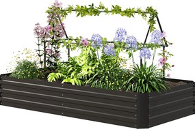 Floreira retangular de aço galvanizado com suportes para tomates e plantas trepadeiras, 180 x 90 x 29,5 cm preto