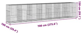 Cesto gabião com cobertura 700x100x150 cm ferro galvanizado