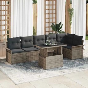 vidaXL Conjunto de Sofá de Jardim de 7 Peças com Almofadas Cinza Rattan Sintético