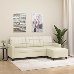 vidaXL Sofá 3 lugares c/ apoio pés 180 cm couro artificial cor creme