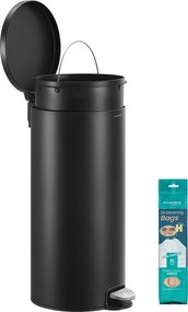 Caixote do lixo redondo de 30 L com pedal e cesto interior removível, preto