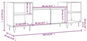 Móvel de TV 160x35x55 cm derivados de madeira branco brilhante