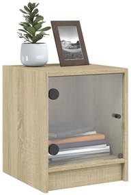 Mesa cabeceira c/ portas vidro 2 pcs 35x37x42cm carvalho sonoma