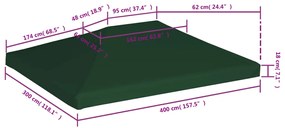 Cobertura de gazebo 310 g/m² 4x3 m verde