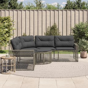 vidaXL Sofá de jardim em L c/ almofadões e apoio de pés vime PE cinza