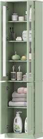 Móvel de casa de banho com 6 níveis 38 L x 26 P x 160 A cm, móvel de arrumação com 4 portas com fecho suave e prateleiras ajustáveis, verde