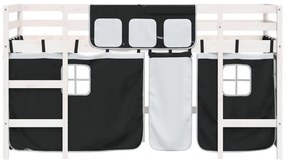 Cama alta criança c/ cortina 90x200cm pinho maciço branco/preto