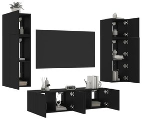 vidaXL 6 pcs móveis de parede p/ TV c/ LEDs derivados de madeira preto