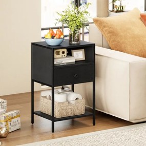 Conjunto de 2 mesas de cabeceira, mesas apoio 40 x 32 x 65 cm com Estação de carregamento, Compartimento aberto Gaveta Pretas