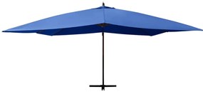 Guarda-sol cantilever c/ poste de madeira 400x300 cm azul