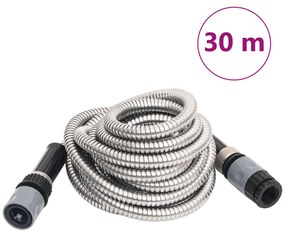 Mangueira jardim c/ pulverizador 0,6" 30 m aço inox. prateado