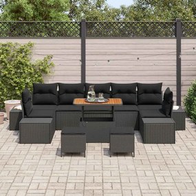Conjunto de Sofá de Jardim vidaXL 10 Peças com Almofadas Preto Rattan