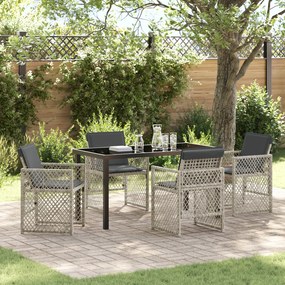 Conjunto de Jantar para Jardim vidaXL 5 Peças com Almofadas Cinza-Clar