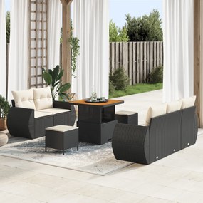 Conjunto de Sofás de Jardim vidaXL com Almofadas Preto Rattan Acácia,