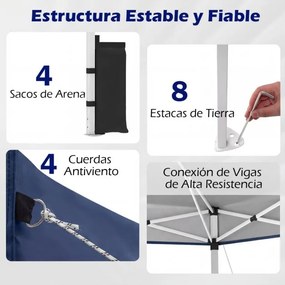 Tenda dobrável 3x3 m com 4 x Sacos de areia de montagem instantânea com 1 botão campismo, feiras, eventos e Saco com rodas Azul