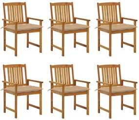 Cadeiras de jardim com almofadões 6 pcs acácia maciça