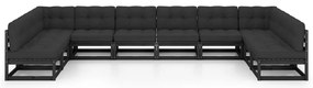 10 pcs conjunto longue jardim c/ almofadões pinho maciço preto