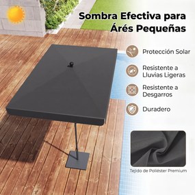 Guarda sol de Exterior Retangular, 200 x 130 cm (BASE NÃO INCLUIDA), Inclinação Bidirecional de 30°, Cinzento