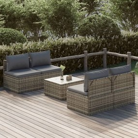 vidaXL 5 pcs conjunto lounge de jardim c/ almofadões vime PE cinzento
