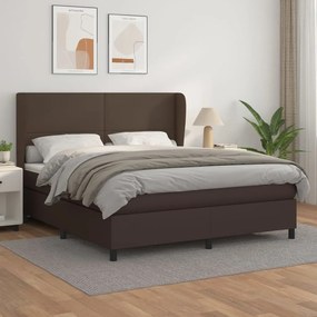 vidaXL Cama com molas/colchão 160x200 cm couro artificial castanho