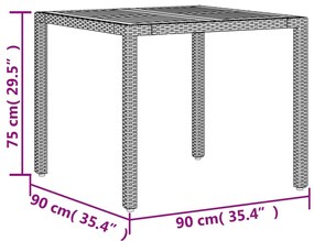 Mesa de jardim com tampo de madeira de acácia vime PE preto