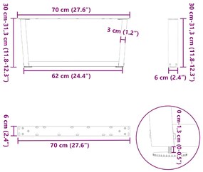 Mesa de jantar pernas 2pcs forma de V 70x(30-31,3)cm aço branco