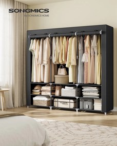 Guarda roupa de tecido 45 x 188 x 176 cm com 3 compartimentos suspensos, preto