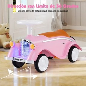 Andador carro clássico com volante, buzina, luz LED e espaço de armazenamento sob o assento para crianças de 19 a 36 meses Rosa