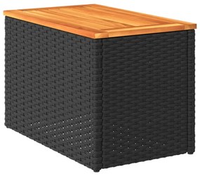 Mesas de apoio p/ jardim 2 pcs vime PE/madeira maciça preto