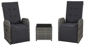 3 pcs conjunto bistrô com almofadões vime PE cinzento