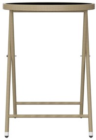 3 pcs conjunto bistrô p/ jardim vime PE e vidro temperado bege
