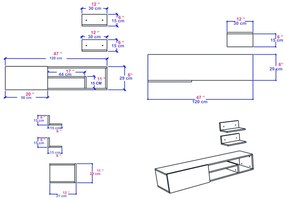 Móvel de TV "Zeplin" com Prateleiras de Parede – Branco - 120x29.6x29.