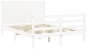 Estrutura de cama com cabeceira 140x190cm madeira maciça branco