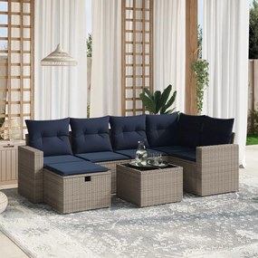 vidaXL 7 pcs conjunto sofás p/ jardim c/ almofadões vime PE cinzento