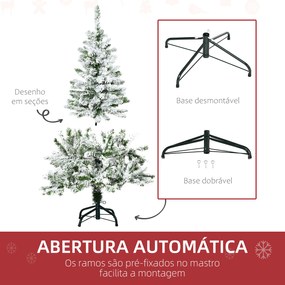 Árvore de Natal Artificial 120 cm com Neve Ignífugo com 200 Ramos Folhas de PVC Abertura Automática Base Dobrável Verde