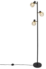 Candeeiro de pé design preto com dourado 3 luzes ajustáveis - Mesh Moderno,Design