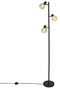 Candeeiro de pé design preto/ouro ajustável 3-luzes - MESH Moderno,Design