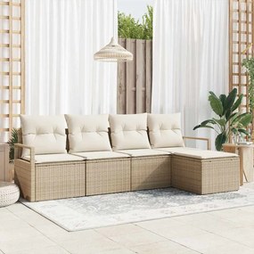 Conjunto de Sofá Modular de 5 Peças com Almofadas Bege de Rattan Poly