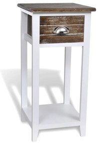 Mesa de cabeceira com 1 gaveta, castanho e branco