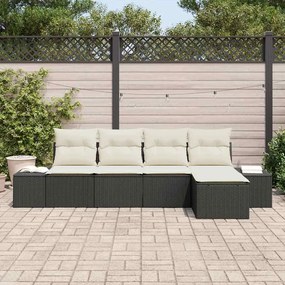 Conjunto de Sofás de Jardim de 5 Peças com Almofadas em Rattan Preto