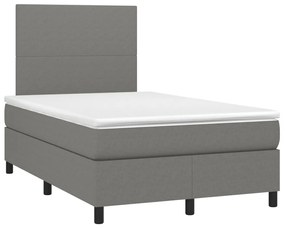 Cama box spring c/ colchão e LED 120x200 cm tecido cinza-escuro