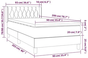 Cama com molas/colchão 90x200 cm veludo cinza-claro