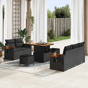 vidaXL Conjunto de Sofás de Jardim de 8 Peças com Almofadas Rattan Preto Acácia