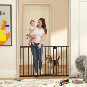 Barreira de Segurança para Bebés e Animais, 124 x 3 x 76 cm, Fixação por Pressão sem Perfuração, Preto