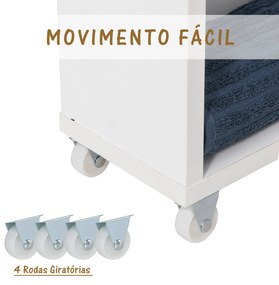 Kleankin Gabinete de banheiro auxiliar Carrinho de armazenamento de 3 prateleiras com rodas e alça lateral 50x13x67,5 cm Branco