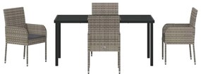 Conjunto de Jantar de Jardim de 5 Peças com Almofadas Cinza em Rattan